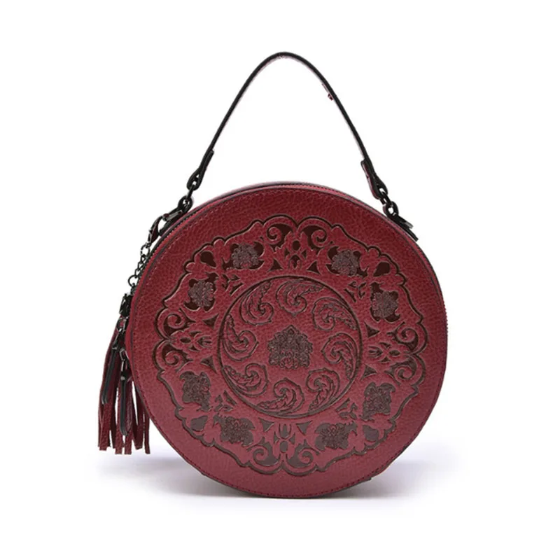 

2025 new Chinese retro luxury leather round women's crossbody bag shoulder bag luxury handbag