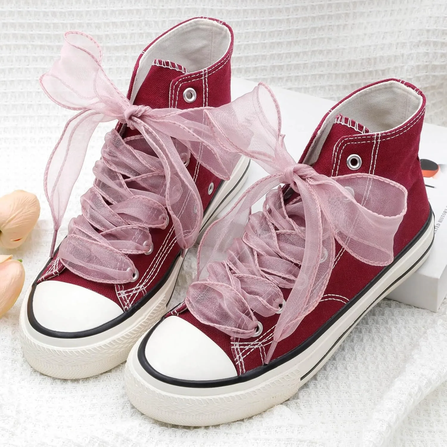 1 Paar flache, transparente Schuhbänder, 4 cm breit, modische Schuhbänder aus Schneegarn, elegante Schuhbänder für Damen und Mädchen. ﻿ Schuhzubehör – Detail 10