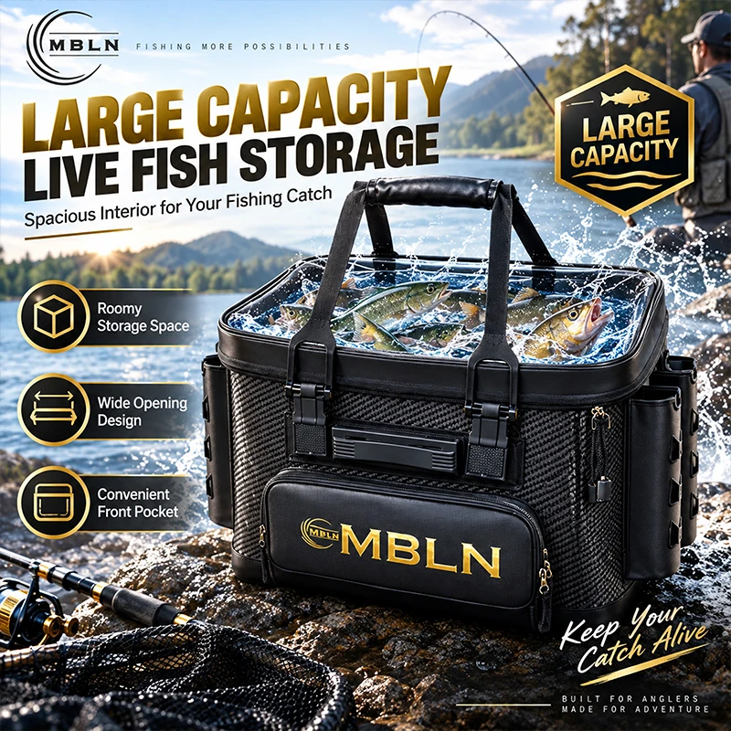 MBLN Angelkoffer mit Reinigungstuch – 70 kg schwerer Hartschalenkoffer, Eimer für lebende Fische, Rutenhalter und Schultergurt. – Detail 5