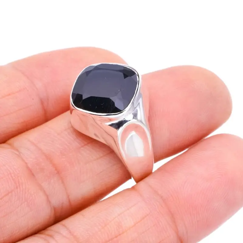 

StarGems® Natural Black Onyx Handmade 925 Sterling Silver Ring 8 F1751