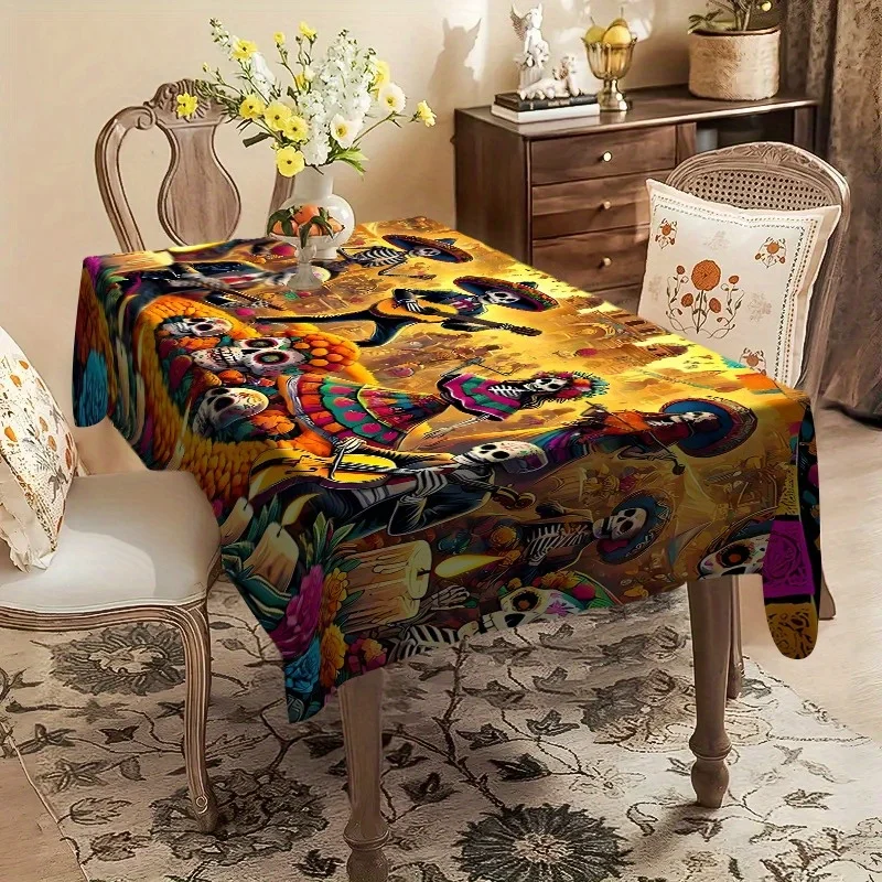 One Mexican skull tablecloth (with Calavera pattern) - Colorful Day of the Dead decorations.PMJ
