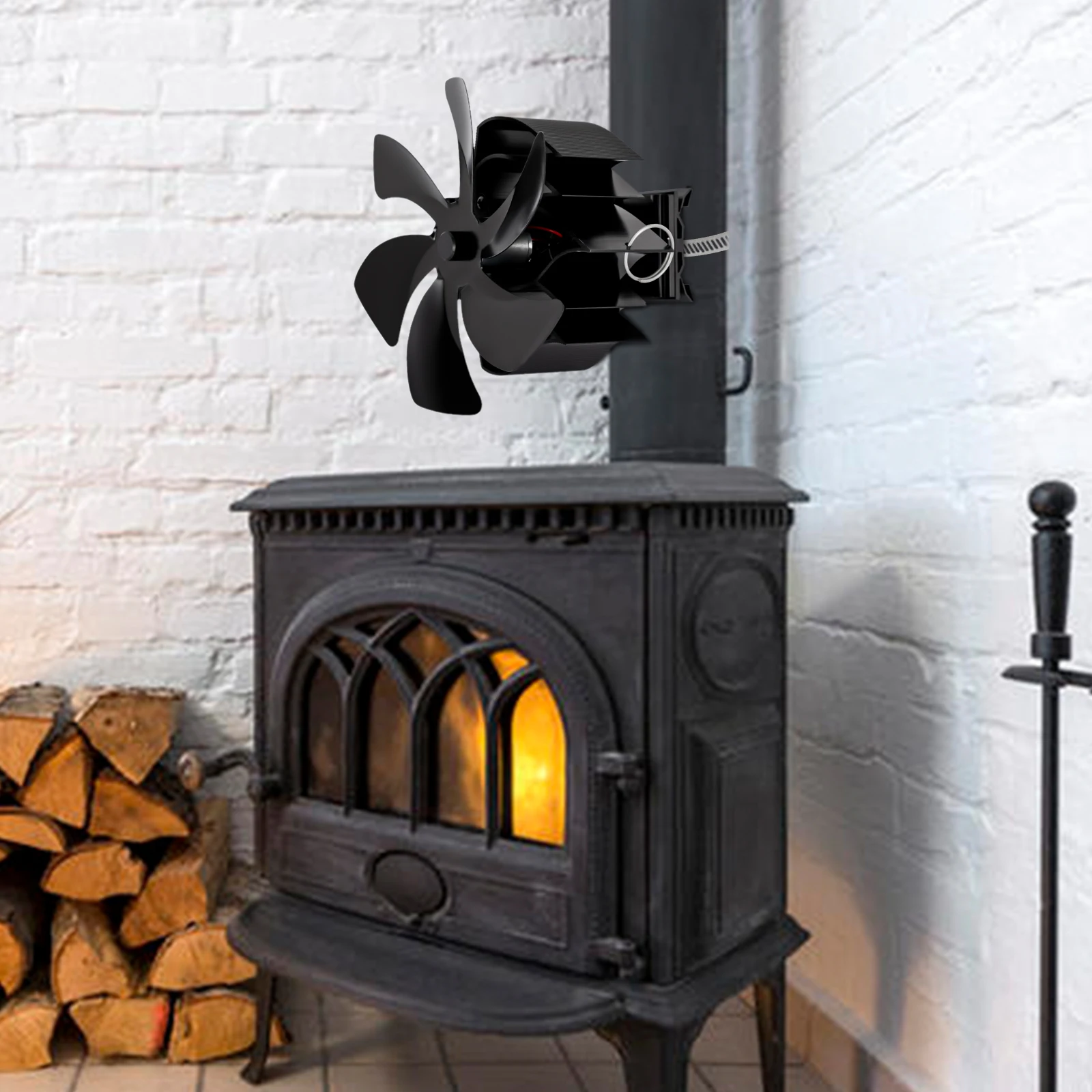 

Stove Fan for 12.7-17.78cm/5-7 Inch Chimney Pipe, Pipe Fireplace Fan, 6 Blades, 750-1050rpm/min Heat Powered Stove Fan