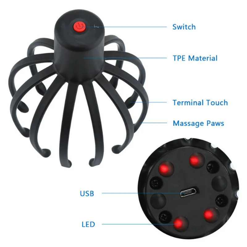 

Electric Octopus Claw Scalp Massager Hands Free Therapeutic Head Scratcher Relief Hair Stimulation Rechargable Stress Relief