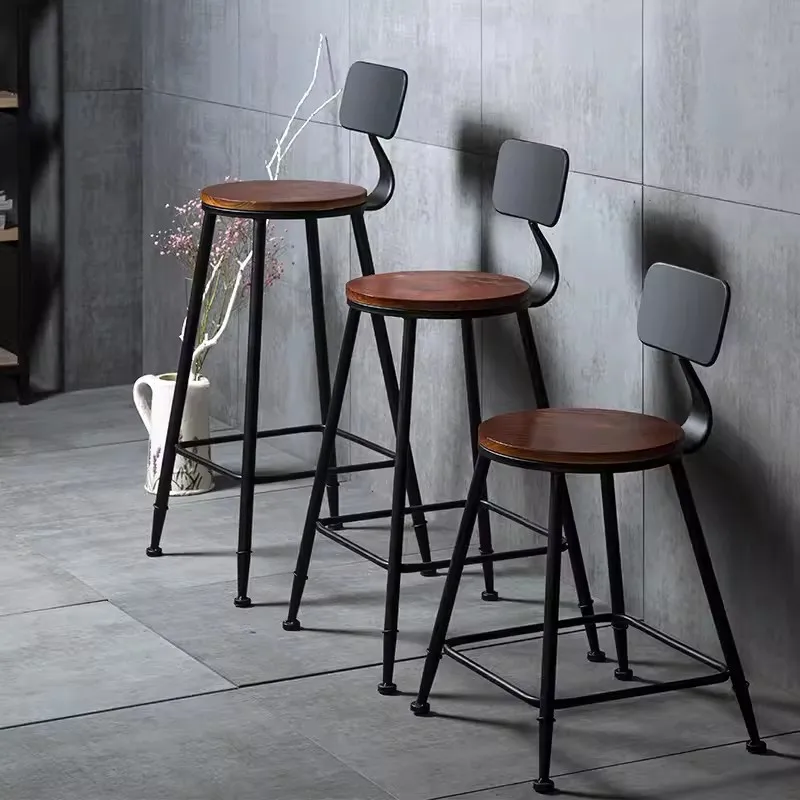 

American Wrought Iron Bar Chair Cafe Milk Tea Shop Casual High Backrest Bar Stool Retro