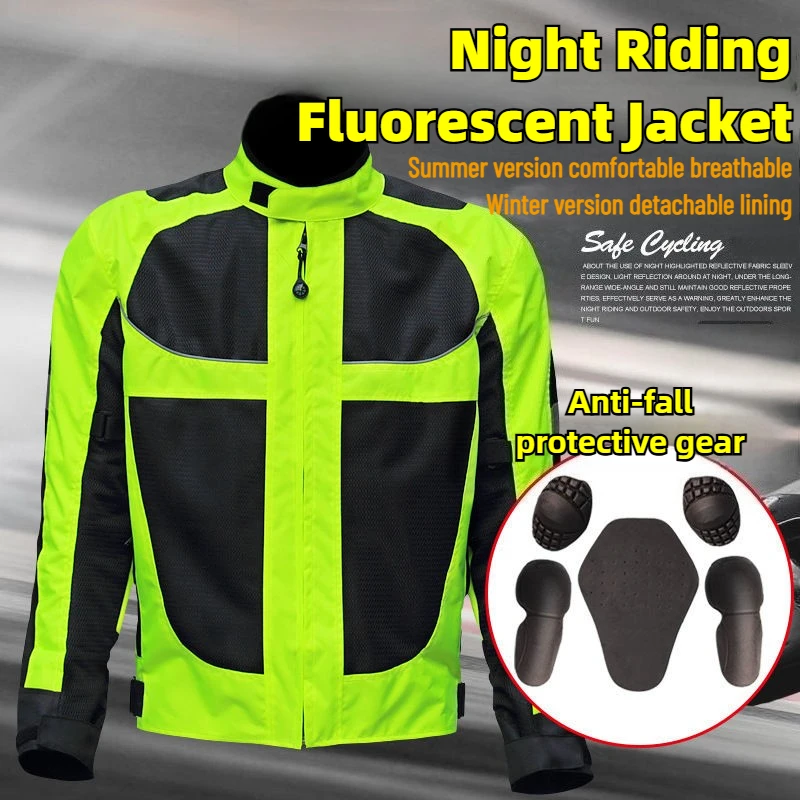 

Men Woman Summer Breathable Motorcycle Jacket Night Reflective High Visible Motorbike Riding Coat with Protective Pads JK-21