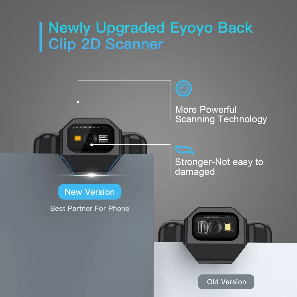 Eyoyo Wholesale QR Code Scanner Back Clip Phone Barcode Scanner Wireless 2D Bar Code Reader Screen Scanning PDF417/Data Matrix