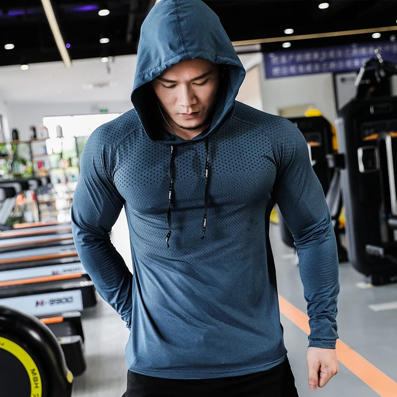 2023 Mens Fitness Tracksuit Running Sport Hoodie Gym Joggers Hooded Workout Athletic Clothing Muscle Training Sweatshirt Tops