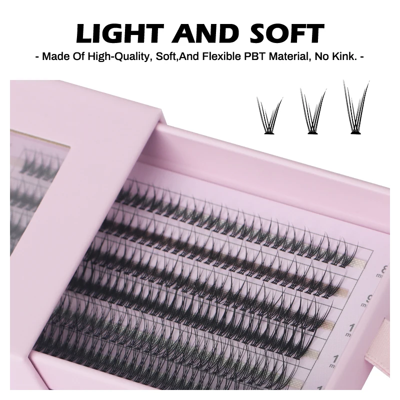 NATUHANA A-Curl Fish Tail Lash Extensions DIY Pre-Made Clusters 6 Rows/Tray Soft Faux Mink Easy Fan Natural Self-Apply