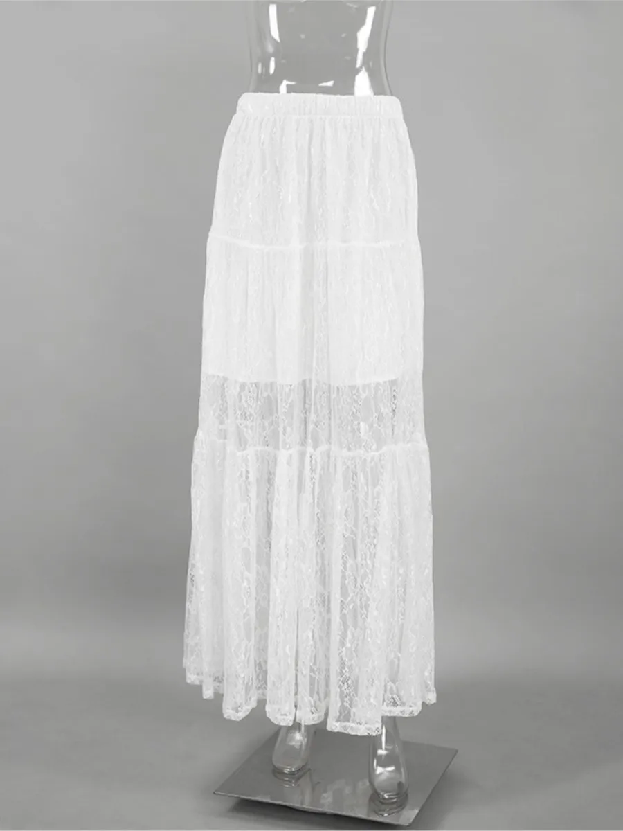 Nieuwe Kanten Jacquard Elegante Rokken Voor Dames 2024 Zomer Chique Eenvoudige Hoge Taille Witte A-Lijn Lange Faldas Sexy Mode Maxi Rok