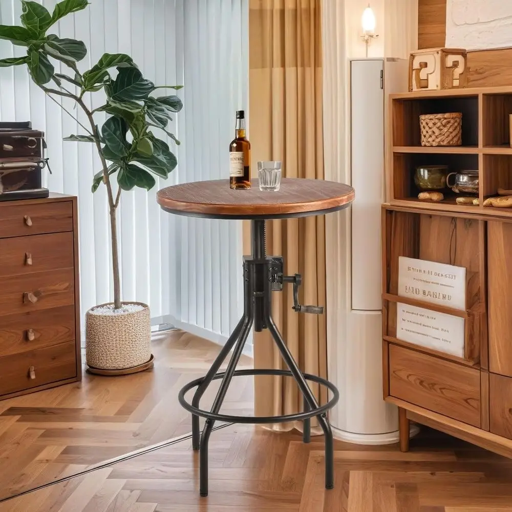 

Vintage-Style Round Bar Table with Swivel Wooden Top, Adjustable Height, Steampunk Cafe Pub Table