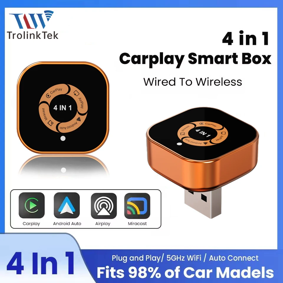 

4IN1 New Upgrade Carplay Adapter Wireless Android with Screen Mirroring ios CarPlay/Android Auto USB Plug and Play Auto Connect