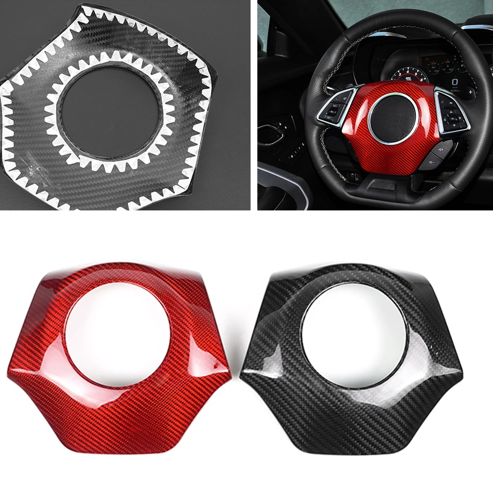 

For Chevrolet Camaro 2016-2023 Real Carbon Fiber Interior Steering Wheel Center Panel Frame Cover Trim Decorative Sticker