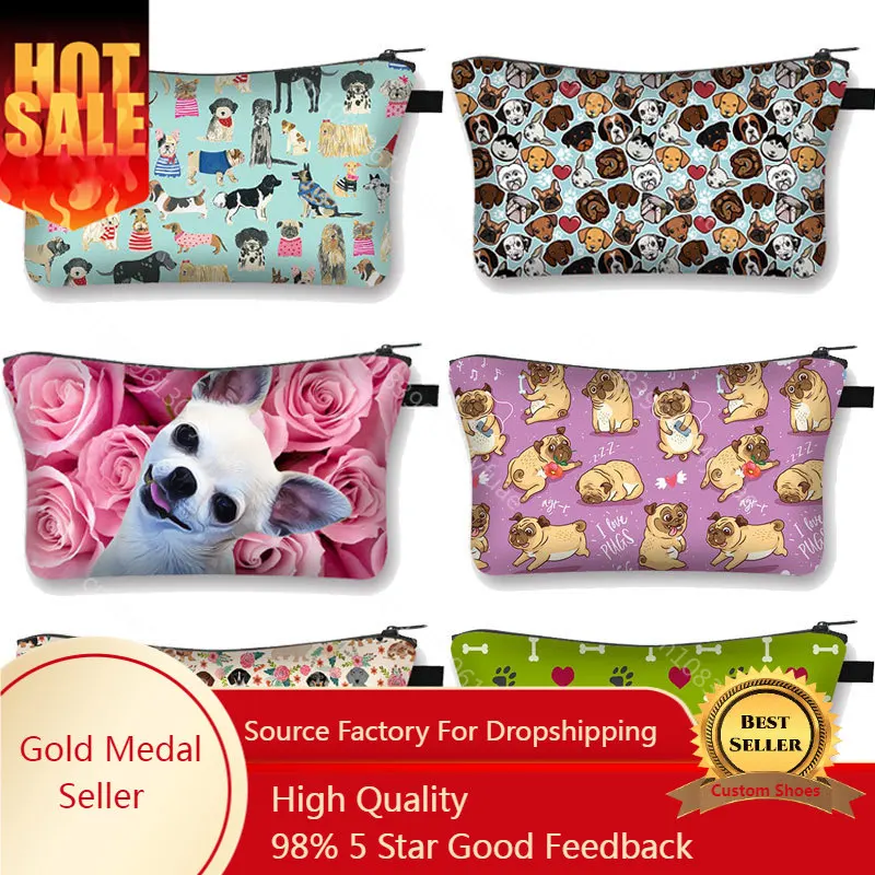 Cute Cartoon Dog Chihuahua Woman Cosmetic Bag Fashion Lady Makeup Bags Girl Cosmetic Case Light Travel Bag Organizer