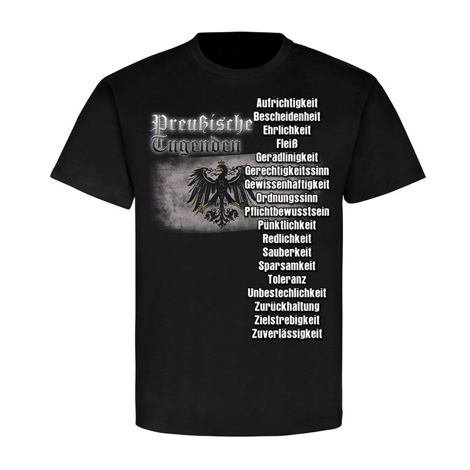 Prussian Virtues Punctuality Order Diligence Age Prussia Eagle Flag T Shirt New 100% Cotton Short Sleeve O-Neck Tshirt