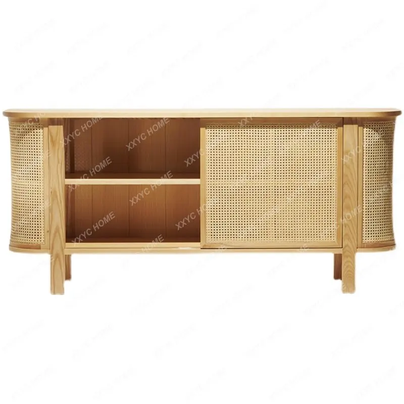 

Solid Wood Rattan Sideboard Cabinet Living Room Home Rattan TV Cabinet Storage Floor Cabinet drawer furniture muebles de baño