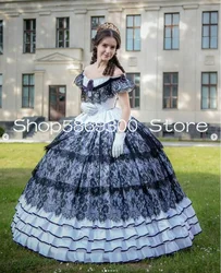 Customized  Victorian Princess Prom Dresses Off Shoulder Civil War Southern Belle Corset Lace-up Evening Gown Edwardian Bustle