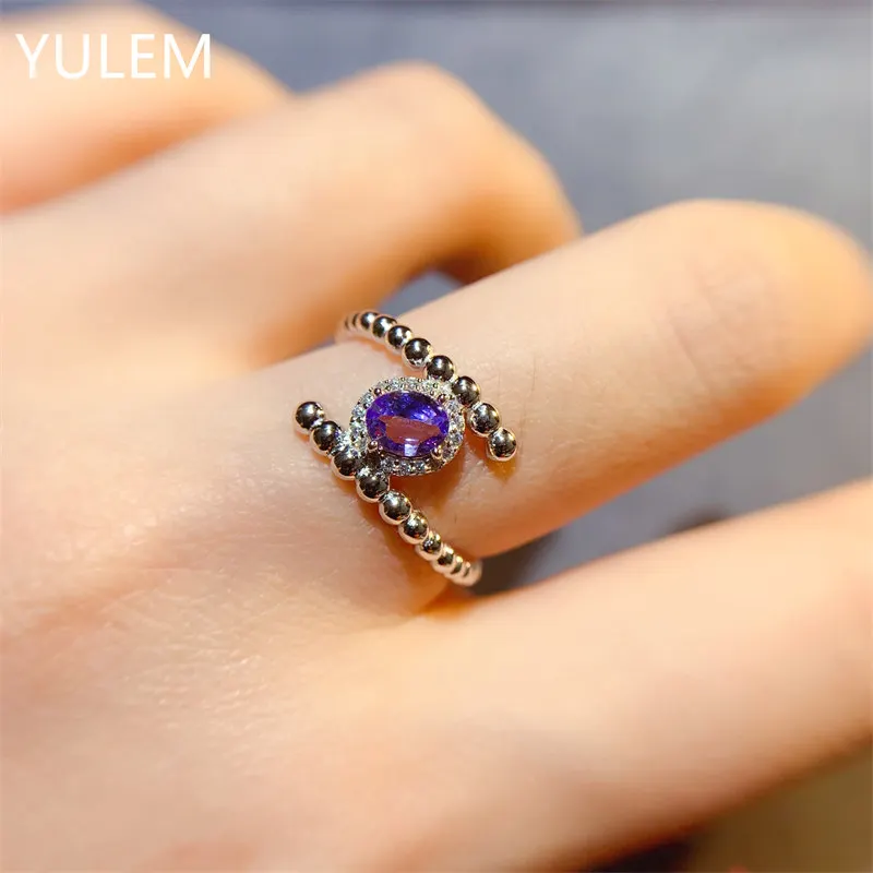 YULEM  Oval Cut 4x6mm Natural Tanzanite Ring Solid 925 Sterling Silver Rings for WomenWedding Engagement Band Fine Jewelry