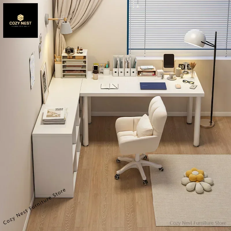 Corner desk bookshelf integrated table simple rental house L-shaped computer desk bedroom girls study table workbench