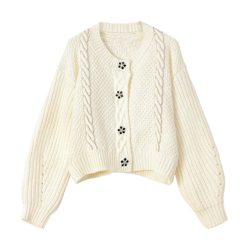 

Woman's Cardigan with Bright Diamond Flower Embroidery in The European and American Style Female Sweaters