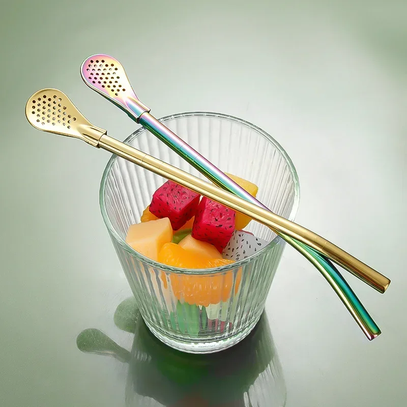 

Colorful 304 Stainless Steel Tea Drinking Straws Spoon Yerba Mate Tea Filter Reusable Bombilla Gourd Tea Tools Bar Accessories