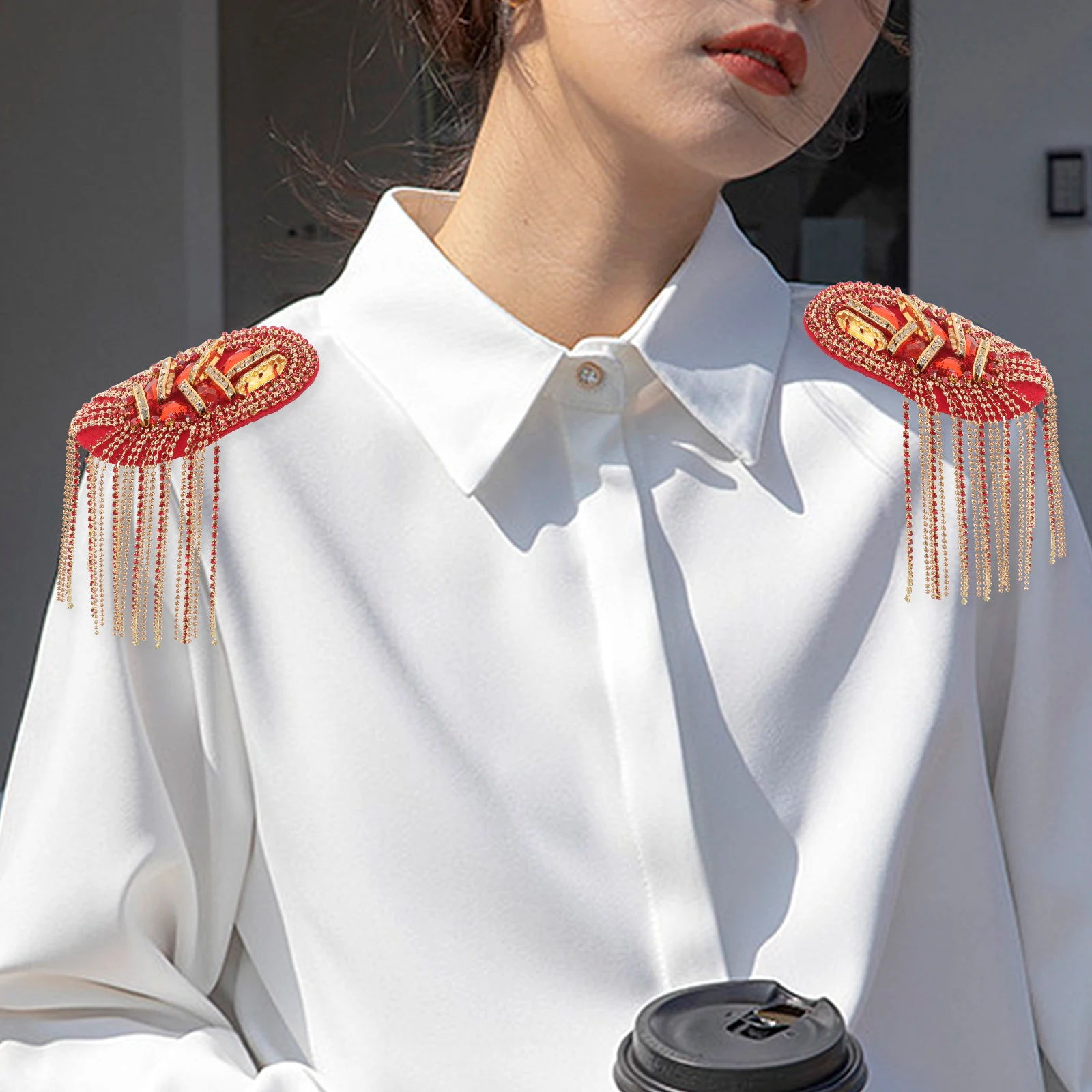 

2Pcs Metal Punk Shoulder Epaulettes Handmade Beaded Tassel Badge Patch Jacket Accessory Handmadebeaded Patches
