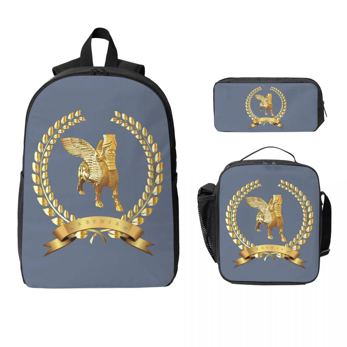 

Luxury Assyrian Suryoyo Flag Backpack Student BookBag School Bag Computer Shoulder Bags 3ps Insulated Lunch Bag Pencil Case