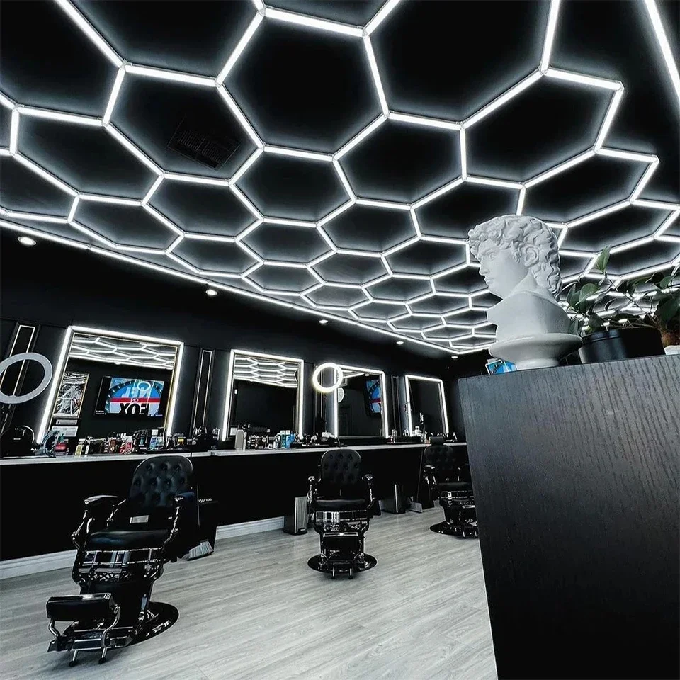 Garaż Hexagon Light Lamp Barber Shop Honeycomb Led Light AC85-265V Led Tube Oświetlenie sufitowe do warsztatu naprawy karoserii samochodowej