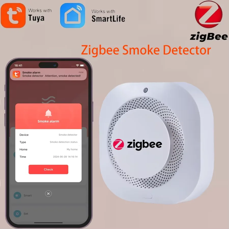

Tuya Zigbee Smoke Detector Home Kitchen Security Safety Prevention Smoke Sensor Sound Alarm Work With Zigbee Hub Smart Life APP