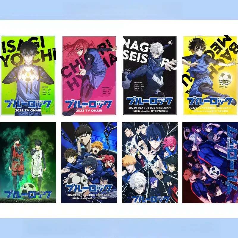 8 Pósters de Anime de la Serie Blue y Locks, 42x28.5cm, Póster Creativo de Personajes de Dibujos Animados en Alta Definición, Impresión para Pared