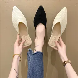 2025 Women's Summer Mules Fashion Female Flipflop Black Office Slippers Flat Sandals Women Spring Slides Shoes Zapatos Mujer