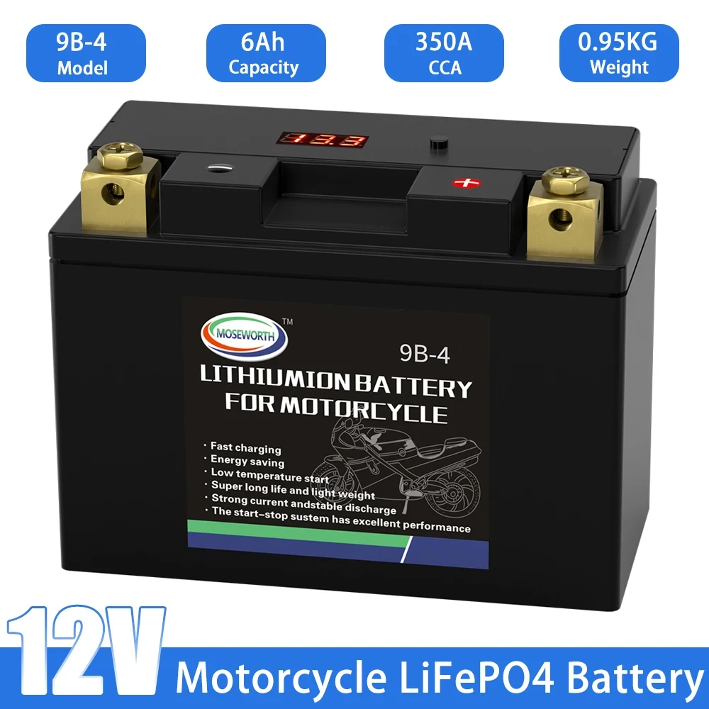 9B-4 12V 6Ah LiFePO4 Motorcycle Battery with BMS Lithium Iron Phosphate CCA 350A Motorbike Battery for ATV UTV Jet Ski Scooter