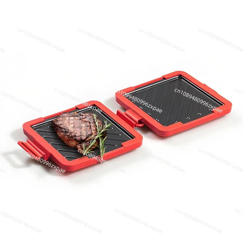 Microwave-safe sandwich maker for quick heating of crispy toast slices. Silicone baking tray detachable and washable