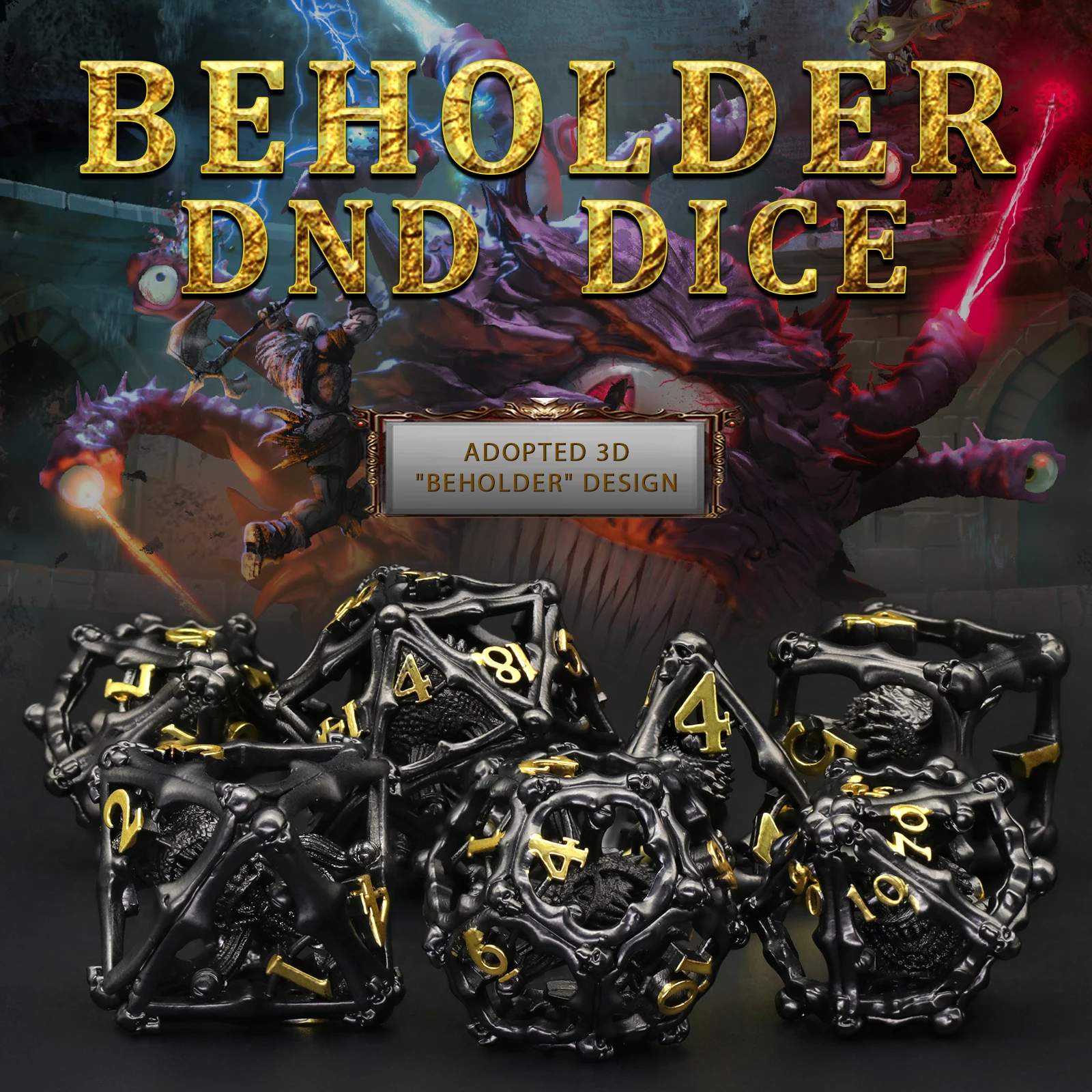 Beholder DND juego de dados, dados de Metal de monstruo de ojos, dados poliédricos ZHOORQI, dados de mazmorras y dragones, regalo de dados D & D, 7