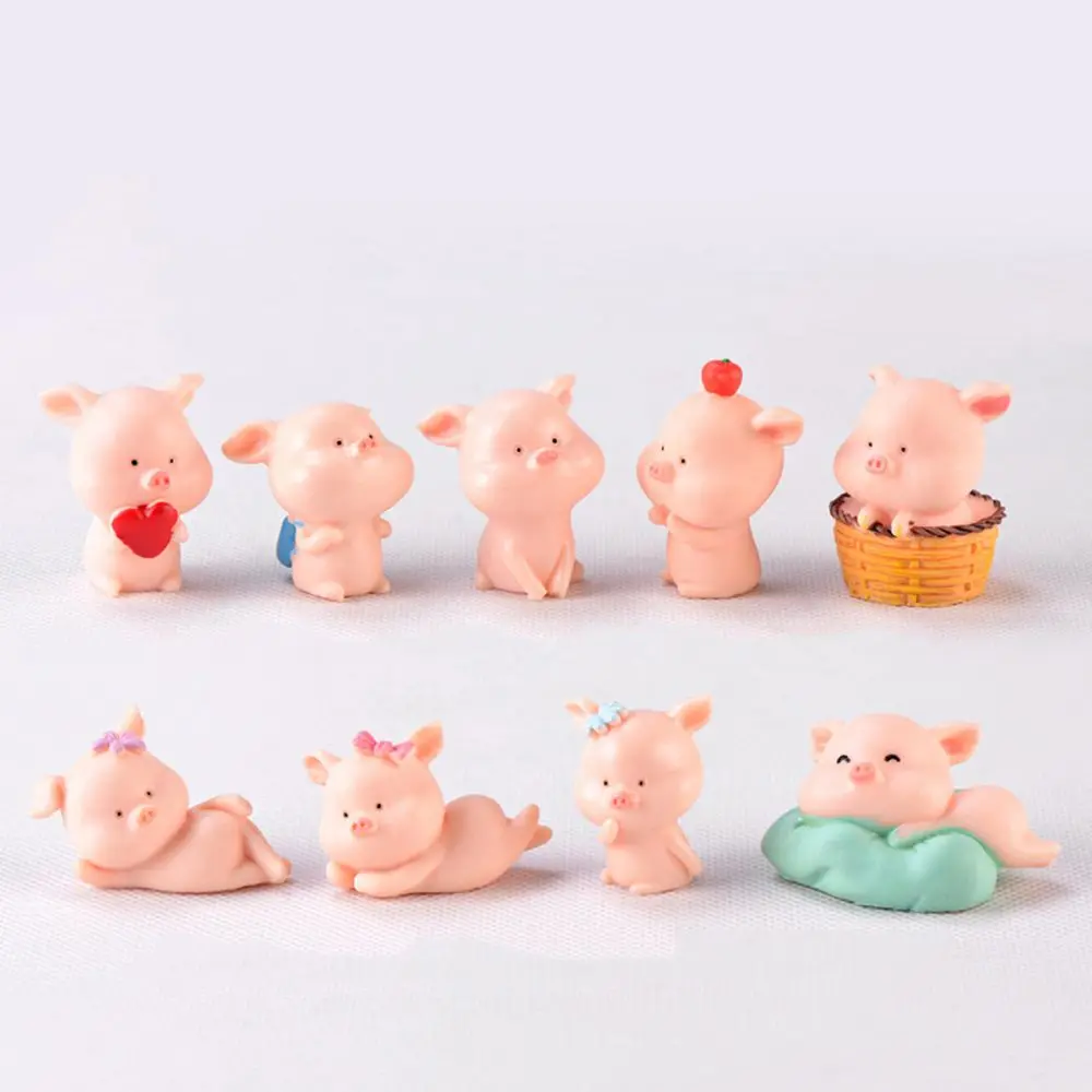 Mini Cute Pig Resin Crafts Animal Model Miniature Cartoon Figures Fairy Garden Decoration Accessories Set Toys Gift For Kids