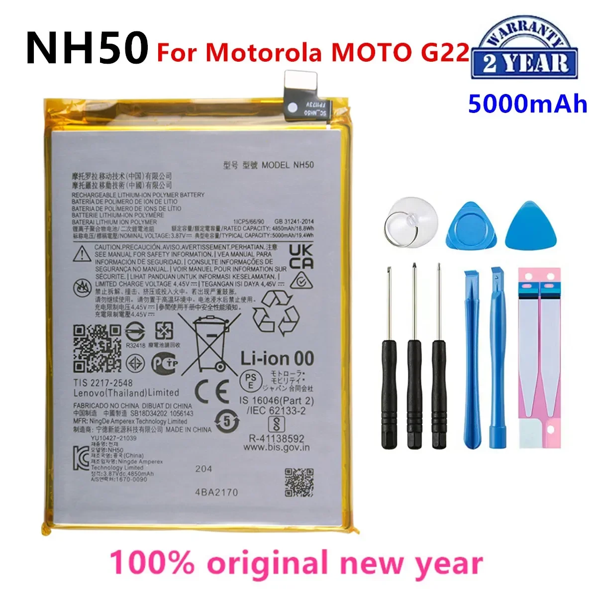 

100% Original NH50 5000mAh Battery For Motorola MOTO G22 XT2231-2 Phone Batteries+Tools