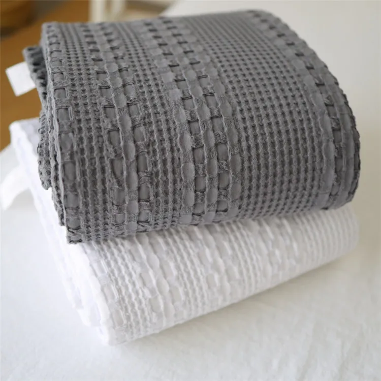 Waffel karierte Baumwoll-Sofa-Einwurf decke, Luft zustand Sommer-Quilt-Decken für Betten, weiches Heim bettdecke, solide Tages decke – Detail 2