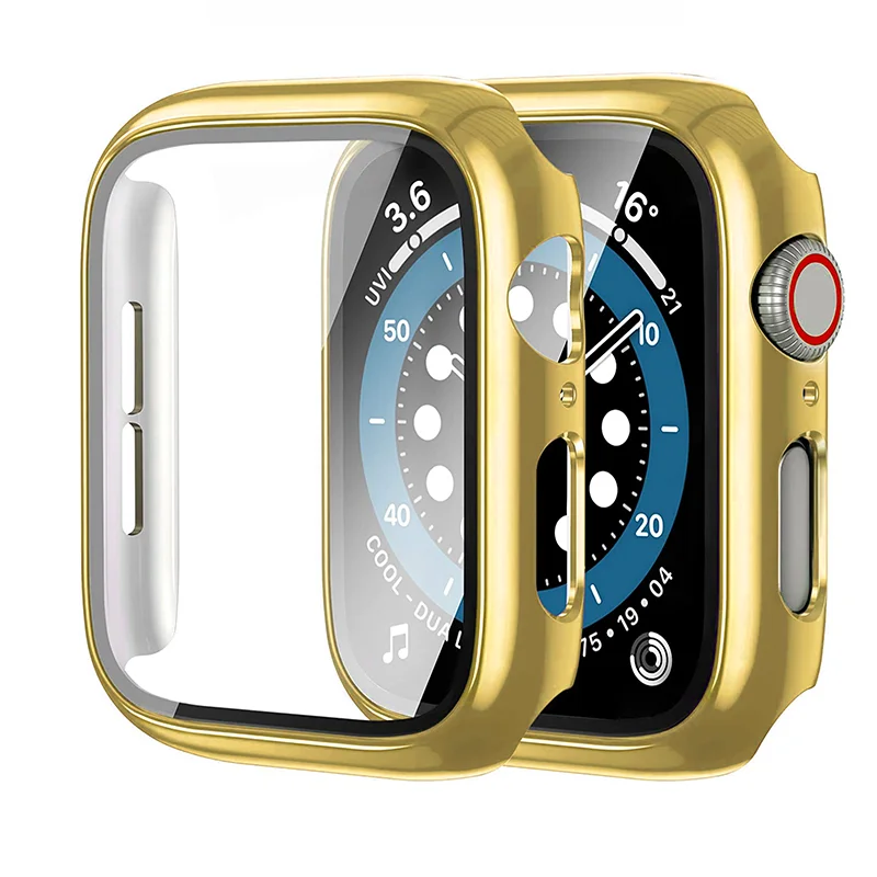 Vidro + capa para apple watch capa série 9-8 7 6 5 4 3 se 44mm 40-42-38-41mm 45mm protetor de tela amortecedor apple watch acessórios