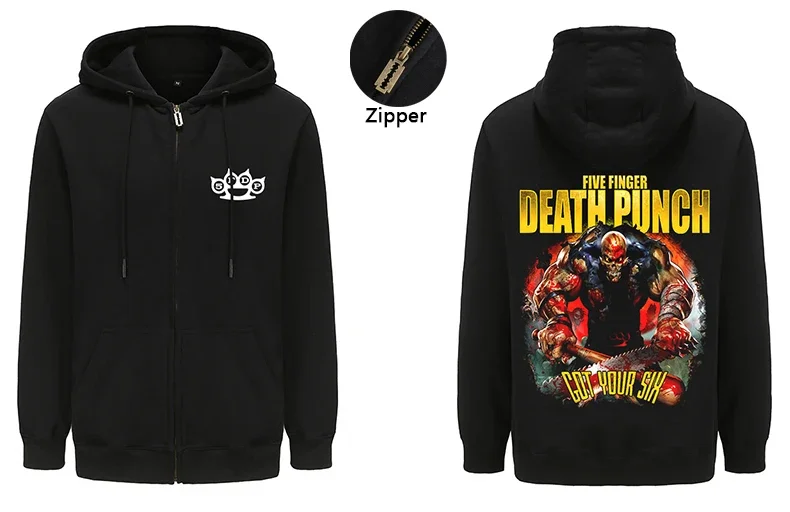 Heavy Metal Five Finger Death Punch Metal Rock Zipper Hoodies Mens Fashion Gothic Zip-up Hoody Tops Harajuku Streetwear Hip Hop