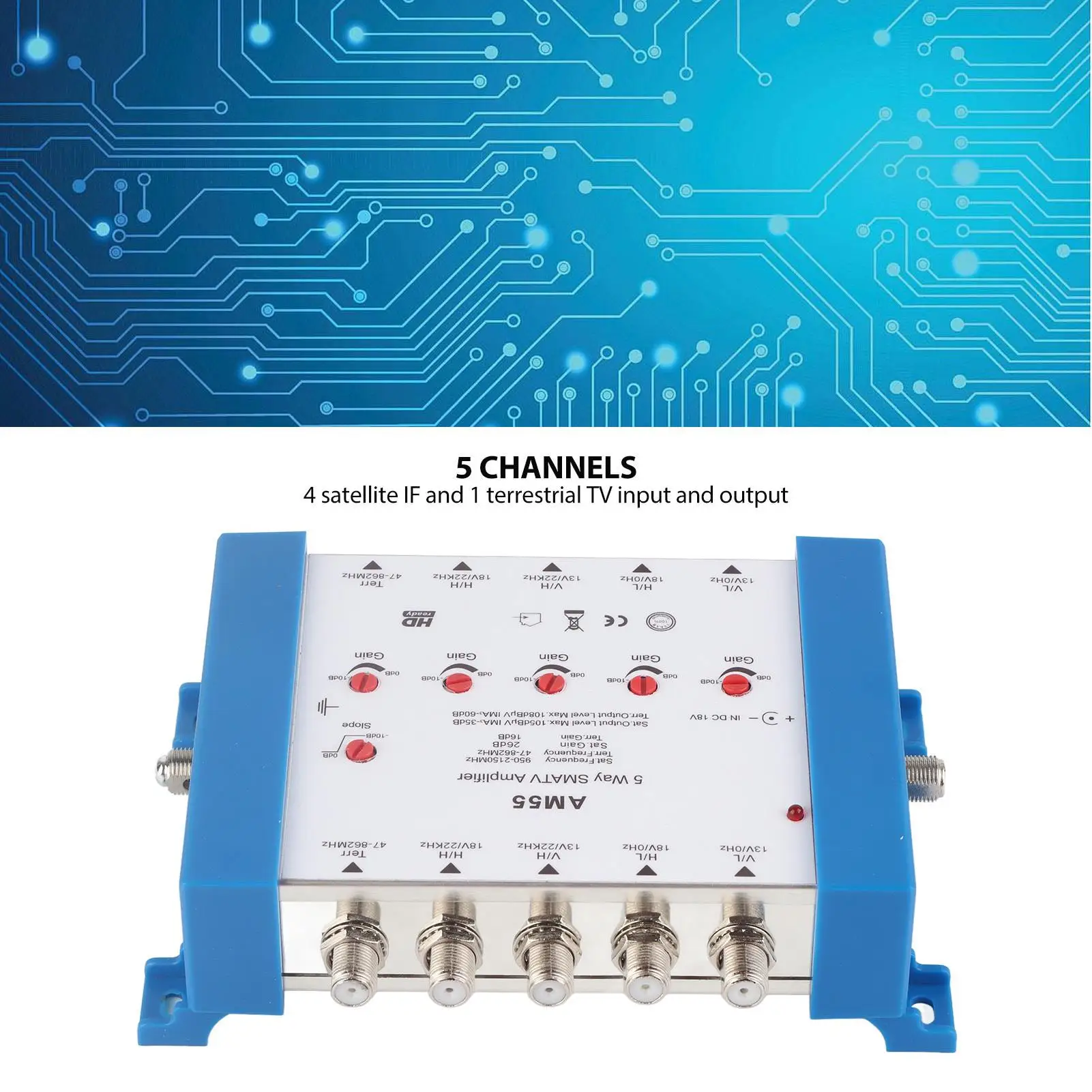 5-Way Cable Splitter with Metal Shell - High Isolation, 10dB Return Loss, for indoor TV Antenna Booster, 100-240V