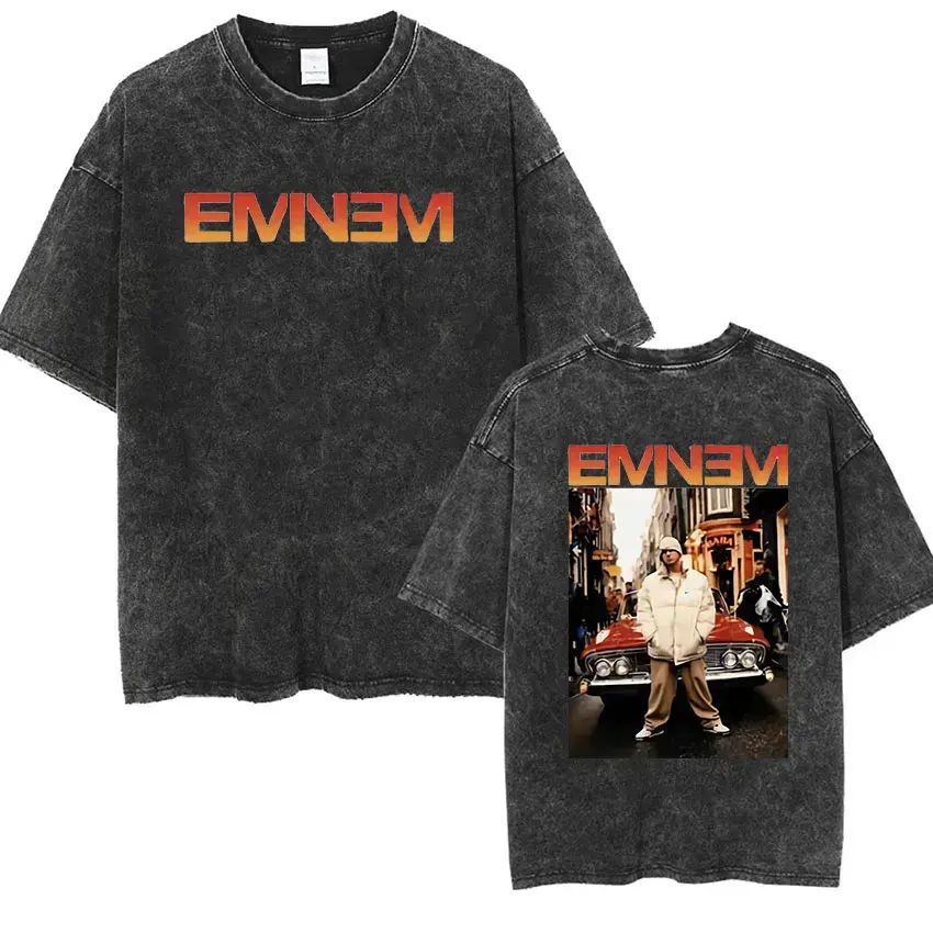 90er Rapper Eminem World Tour Musik Grafik T-Shirts Herren Coole Hip-Hop Vintage Gewaschene Oversized T-Shirts Unisex Gothic Streetwear – Detail 17