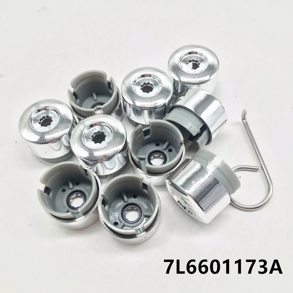 7L6 601 173A 2ZZ 10pcs Chrome Wheel Lug Bolt Nut Cap Cover + Tool 7L6601173A for VW Touareg 2004 - 2010 2011 2012 2013 2014