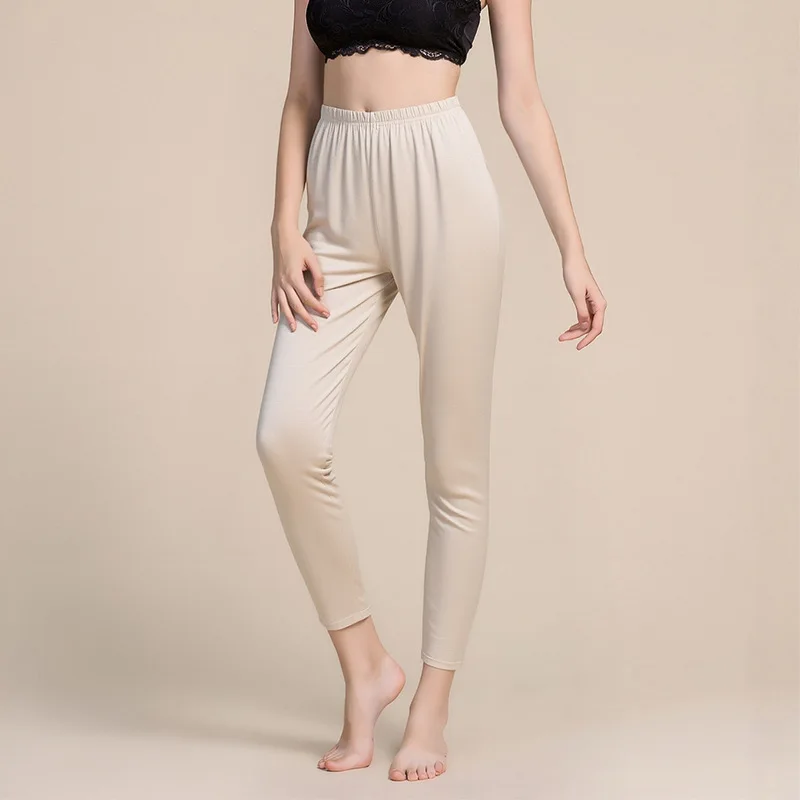 Birdtree، M إلى 3XL، 80% التوت الحرير 20% القطن طماق، المرأة سليم صالح طويل جونز، منتصف الخصر، 2025 الخريف الشتاء السراويل P5N604JF