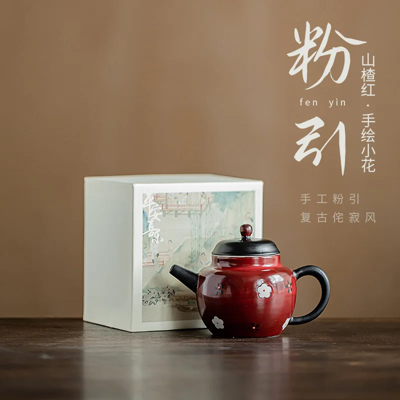 

Japanese Powder Yin Hawthorn Red Teapot Hand Painted Panda Pot Ball Hole Infuser Kettle 1 Pot 2 Cups Porable Bag Kung Fu Teaset