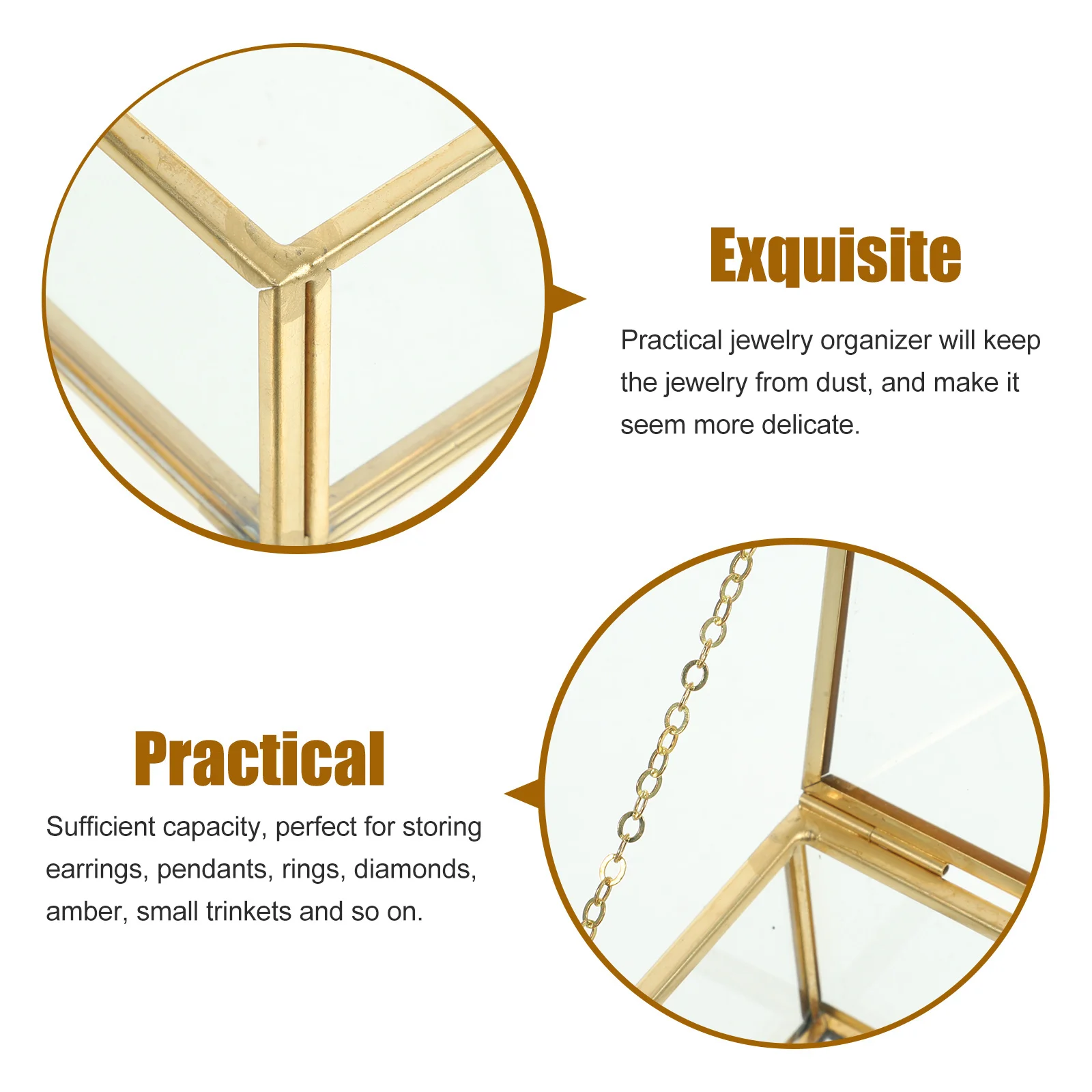 

Clear Glass Jewelry Container Alloy Craft Sundries Box Large Capacity Jewelry Organizer Home Use Trinket Box with Lid