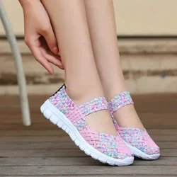 Plus Size Women Flat Shoes Fashion Elastic Band Weave Shoes Women Comfort Flat Shoes Women Casual Loafers Zapatos De Mujer