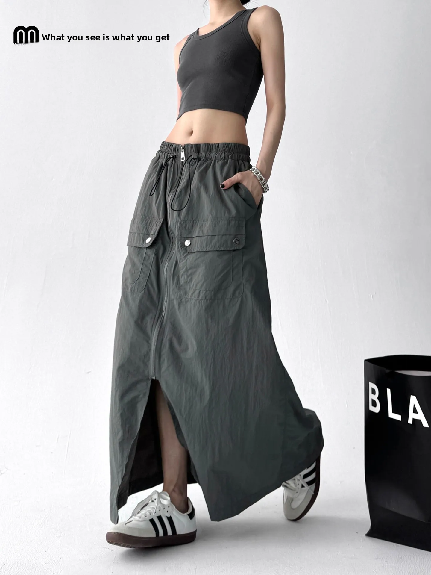 Summer 2025 Women's High Waist A-Line Workwear Skirt Qui Dry Spicy Girl Casual Slimming Long Skirt Polyester Cotton Blend