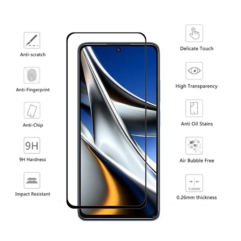 Screen Protector For Poco X4 Pro 5G Tempered Glass Front Film Anti-Scratch Black edge glass For Poco X4 Pro 5G Soft Camera film