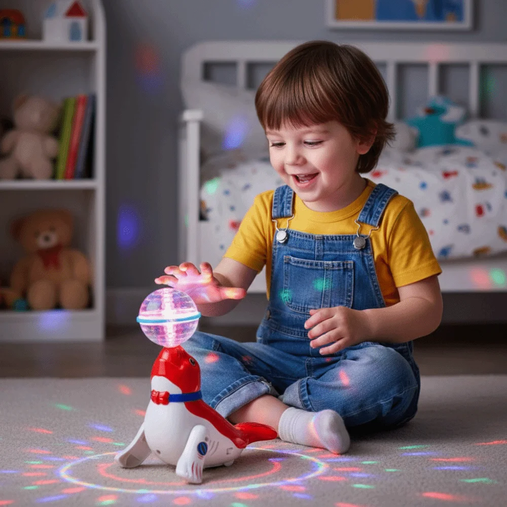 Colorful Sound Electric Sea Lion Light Cute Design Ball Spinning Stunt Top Ball Interactive Electronic Dancing Function