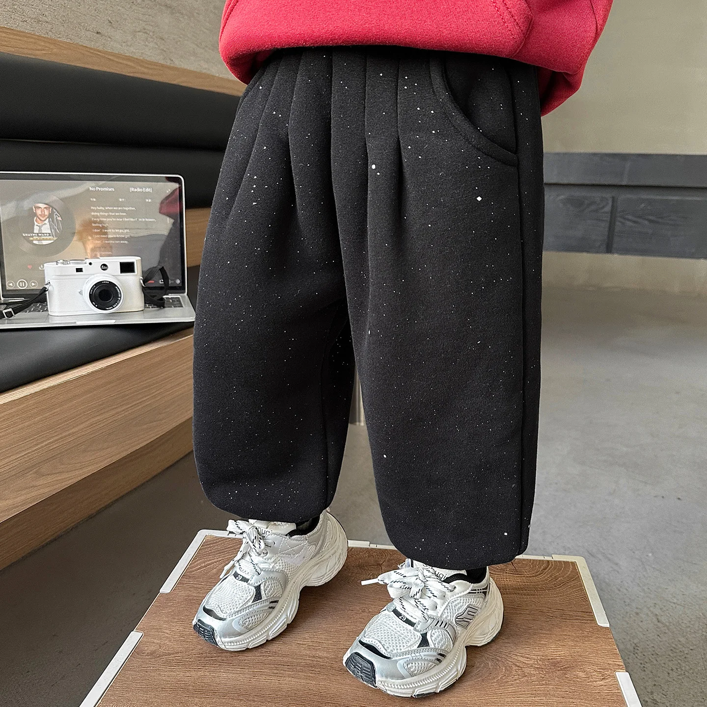 

Утепленные флисовые детские спортивные брюки для мальчиков на осень-зиму, с высокой талией, из хлопка, прямого кроя, антибактериальные, теплые