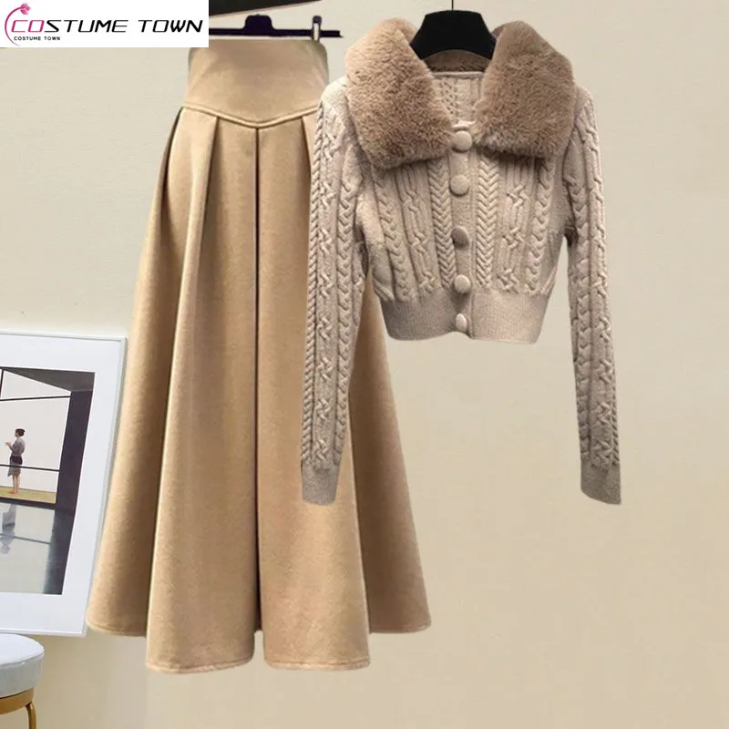 

Autumn and Winter Gentle Style Wear Women's 2023 New Korean Fashion Knitted Sweater High Waist Half Skirt Two Piece Set